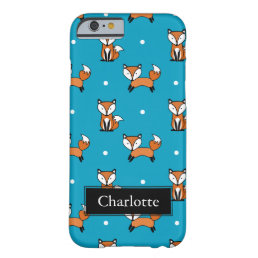 Cute Fox Pattern White Dots Custom Name Barely There iPhone 6 Case