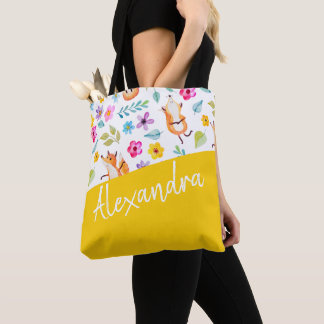 Cute Fox Pattern Yellow Personalized Tote Bag