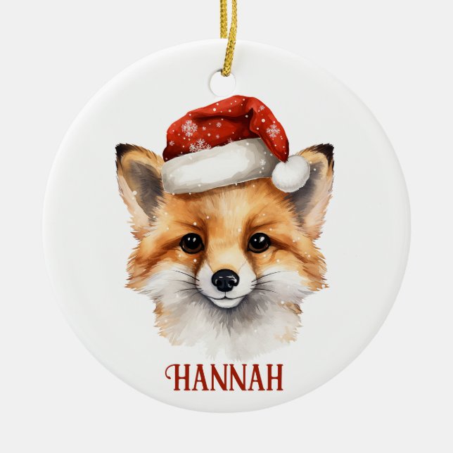 Cute Fox Personalized Christmas Ornament (Front)