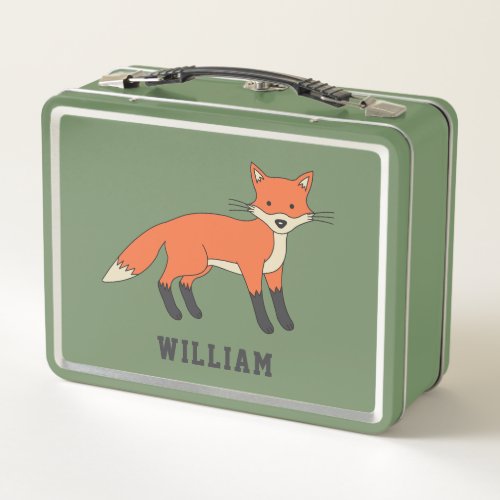 Cute Fox Personalized Custom Name Back To School Metal Lunch Box