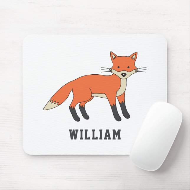 Cute Fox Personalized Custom Name Back To School Mouse Pad (With Mouse)