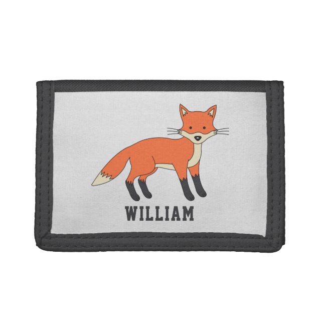 Cute Fox Personalized Custom Name Back To School Trifold Wallet (Front)