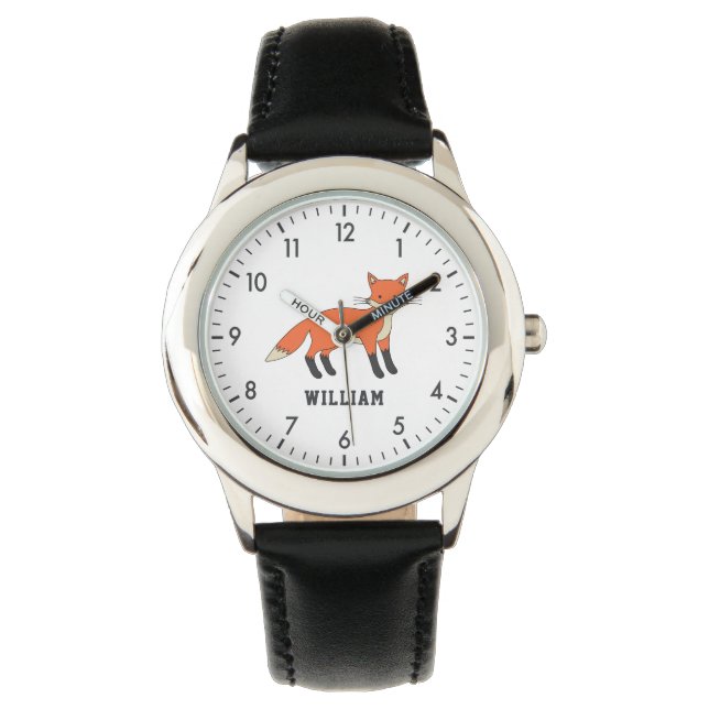 Cute Fox Personalized Custom Name Back To School Watch (Front)