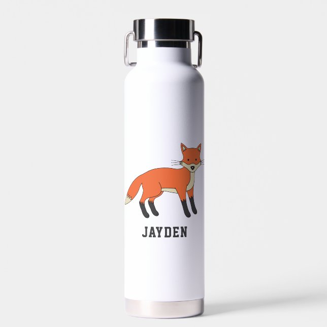 Cute Fox Personalized Custom Name Back To School Water Bottle (Front)