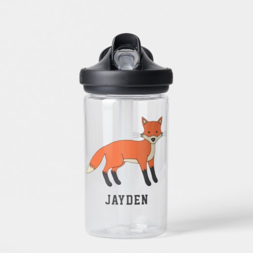 Cute Fox Personalized Custom Name Back To School Water Bottle
