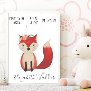 Cute Fox Personalized Nursery Wall Art