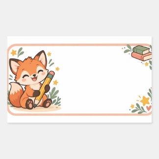 Cute Fox Personalized School Name Label