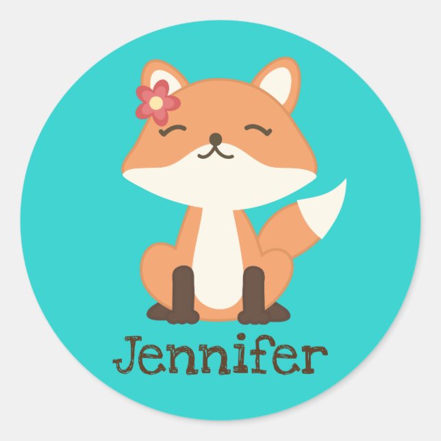 Cute Fox Personalized Sticker Envelope Seal (Front)