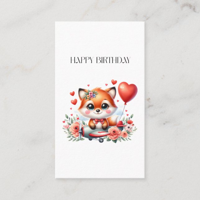 Cute Fox Pilot Birthday Calling Card (Front)