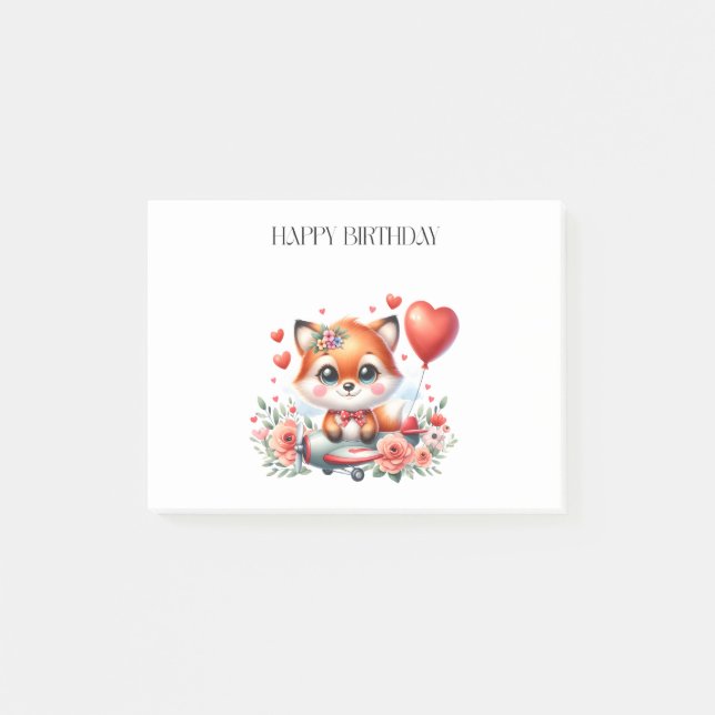 Cute Fox Pilot Birthday Post-it Notes (Front)