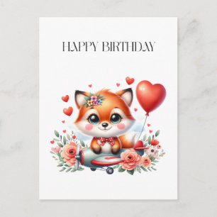 Cute Fox Pilot Birthday Postcard