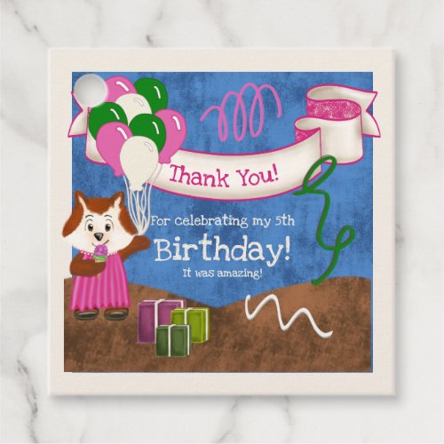 Cute Fox Pink Dress Balloons Birthday Thank You Favor Tags