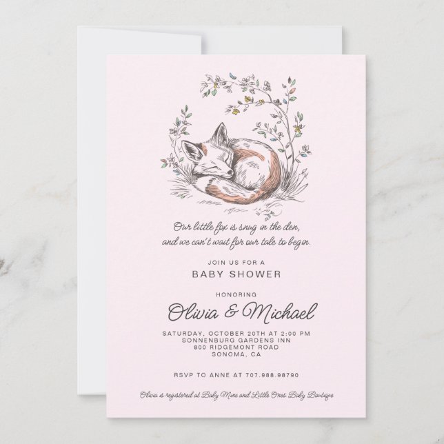 Cute Fox Pink Girl Baby Shower Invitation (Front)