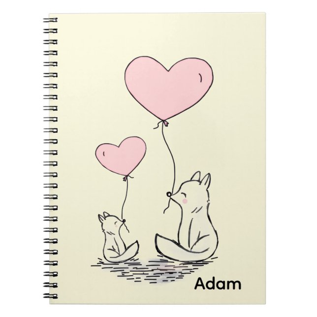Cute Fox Pink Hearts Spiral Notebook  (Front)