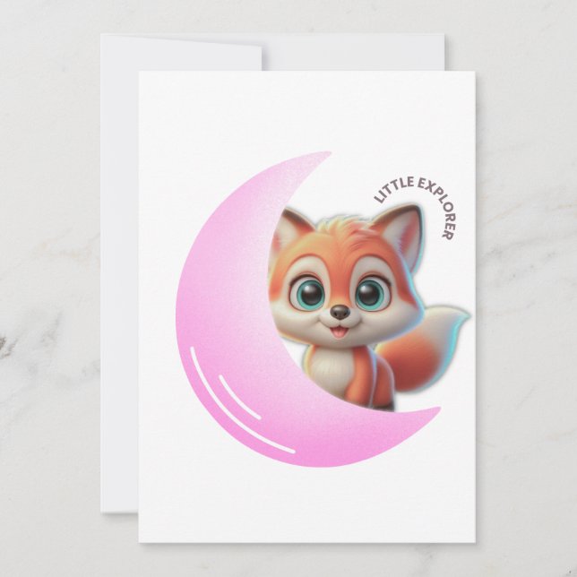 Cute Fox Pink Moon Card (Front)