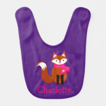 Cute Fox Pink Scarf Purple Personalized Baby Bib