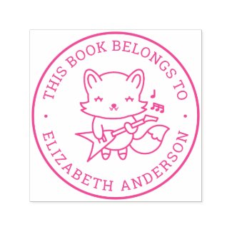 Cute Fox Play Guitar Personalized Name Book Label
