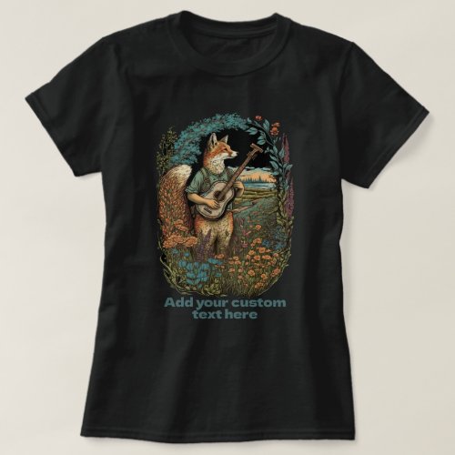 Cute Fox Playing Guitar wildflower Fox Lovers T_Shirt