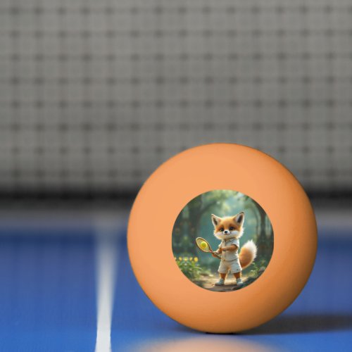 Cute fox playing tennis in an enchanted forest, ping pong ball