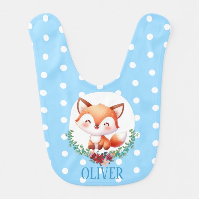 Cute Fox Polka Dot Elegant Baby Bib (Front)