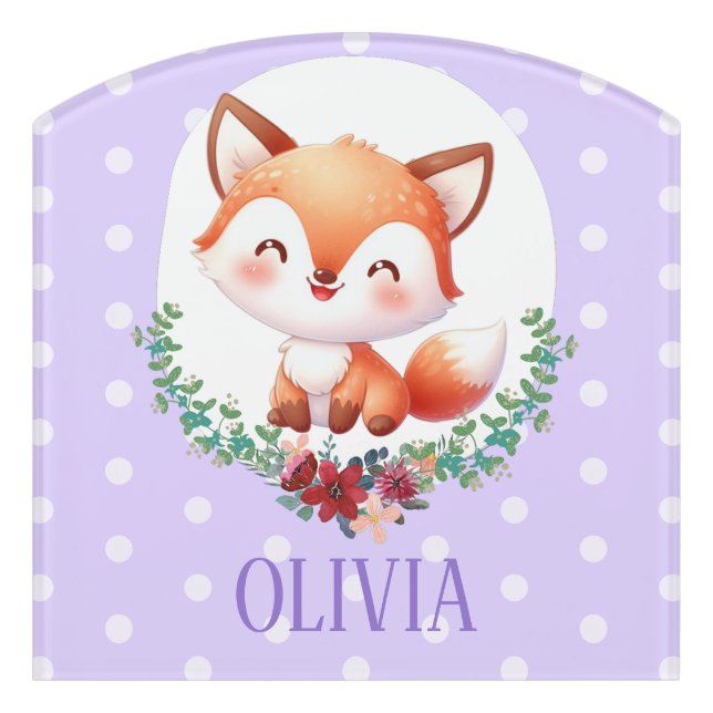 Cute Fox Polka Dot Elegant Door Sign (Contour Front)