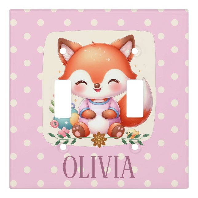 Cute Fox Polka Dot Elegant Personalized Light Switch Cover (Front)