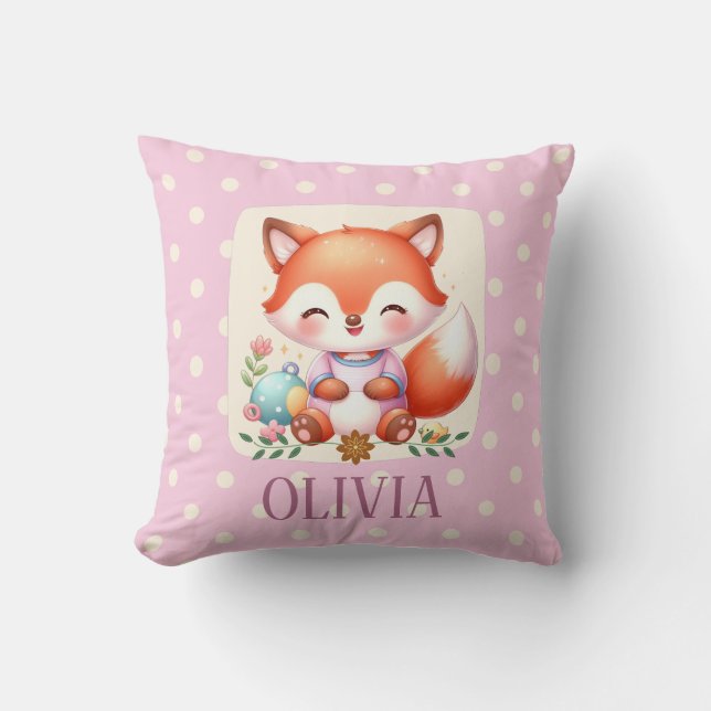 Cute Fox Polka Dot Elegant Personalized Throw Pillow (Front)