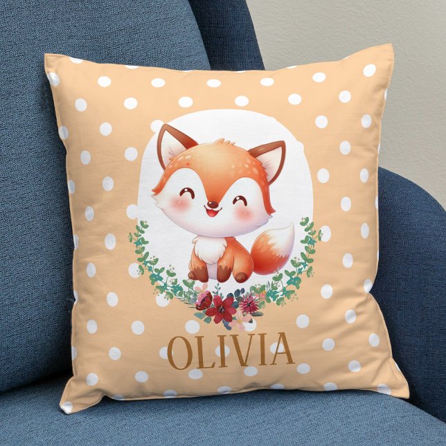 Cute Fox Polka Dot Elegant Throw Pillow (Creator Uploaded)