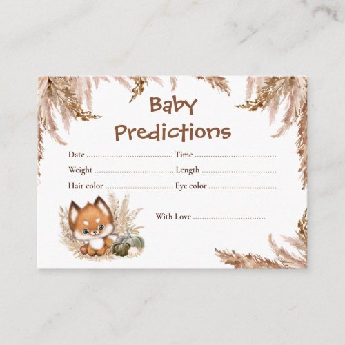 Cute Fox Predictions Fall Baby Shower Game Card