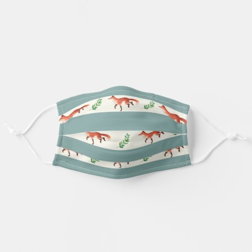 Cute Fox Print Reusable Face Mask __ Sage Green