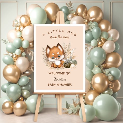 Cute Fox Pumpkins Fall Baby Shower Welcome Sign