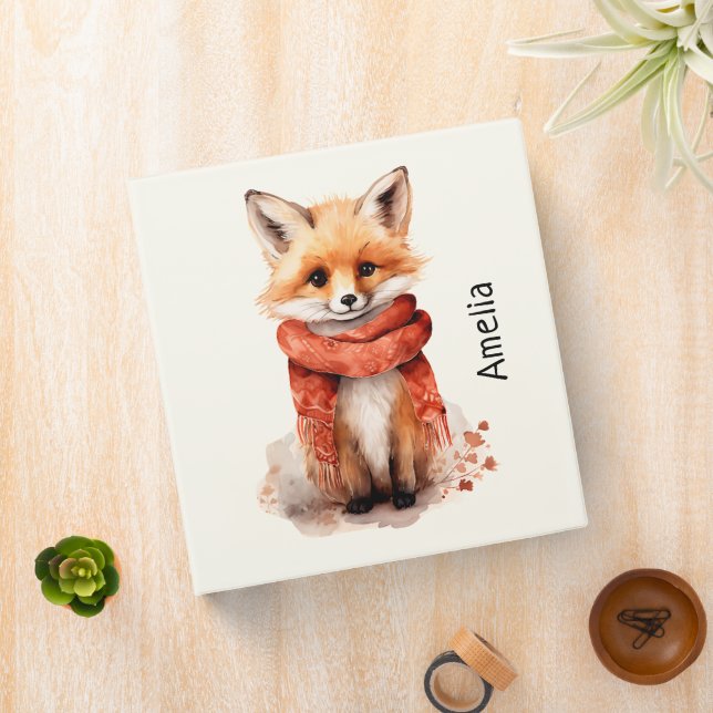 Cute Fox Pup in a Red Scarf 3 Ring Binder (In Situ)