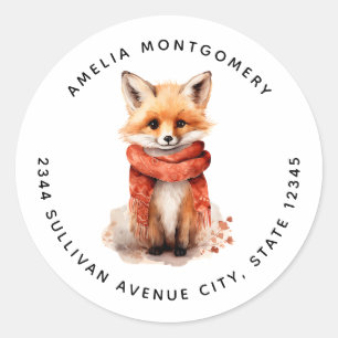 Cute Fox Pup in a Red Scarf - Address Classic Round Sticker
