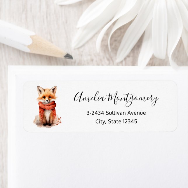 Cute Fox Pup in a Red Scarf - Address Label (Insitu)