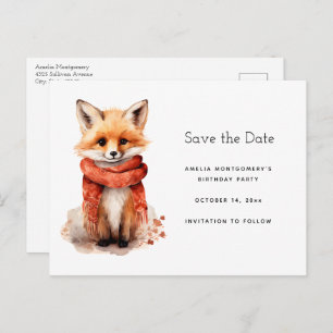 Cute Fox Pup in a Red Scarf Announcement Postcard