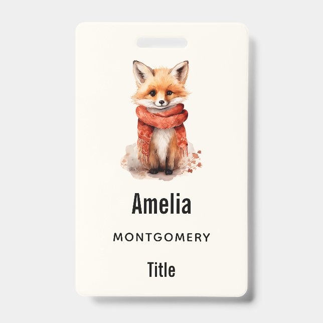  Cute Fox Pup in a Red Scarf Badge (Front)