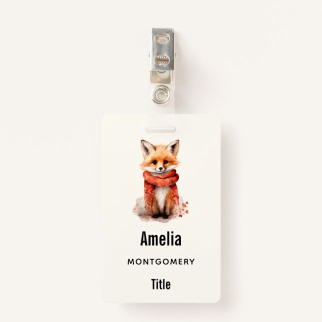  Cute Fox Pup in a Red Scarf Badge (Front with Clip)