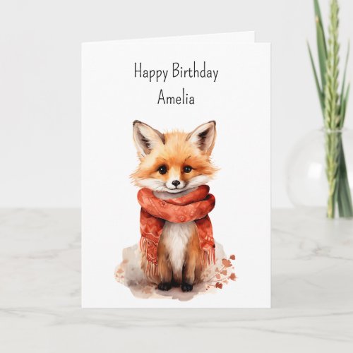 Cute Fox Pup in a Red Scarf Birthday
