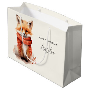 Cute Fox Pup in a Red Scarf Birthday Large Gift Bag