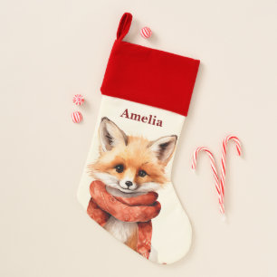 Cute Fox Pup in a Red Scarf Christmas Stocking