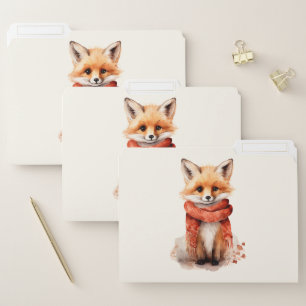 Cute Fox Pup in a Red Scarf File Folder