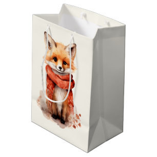 Cute Fox Pup in a Red Scarf Medium Gift Bag
