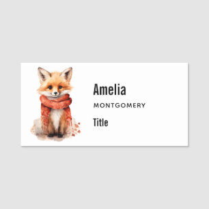 Cute Fox Pup in a Red Scarf Name Tag