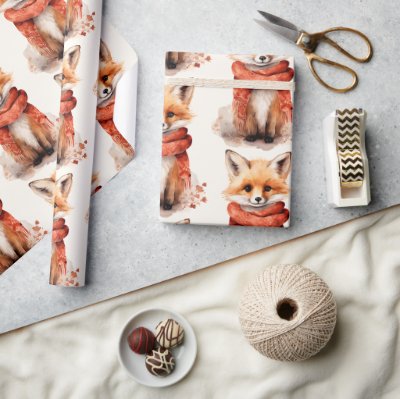 Cute Fox Pup in a Red Scarf Pattern Wrapping Paper