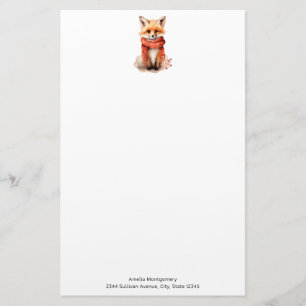 Cute Fox Pup in a Red Scarf Stationery