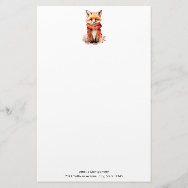 Cute Fox Pup in a Red Scarf Stationery (Front)