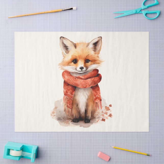 Cute Fox Pup in a Red Scarf Tissue Paper (Craft)