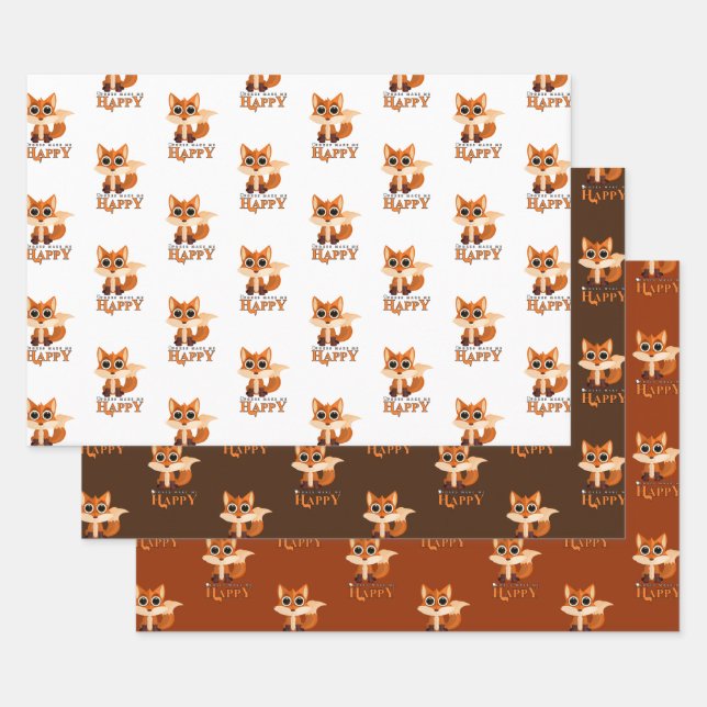 Cute Fox Quote “Foxes Make Me Happy” Wrapping Paper Sheets (Set)