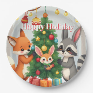  Cute Fox, Raccoon, & Bunny Christmas Keepsake Paper Plates