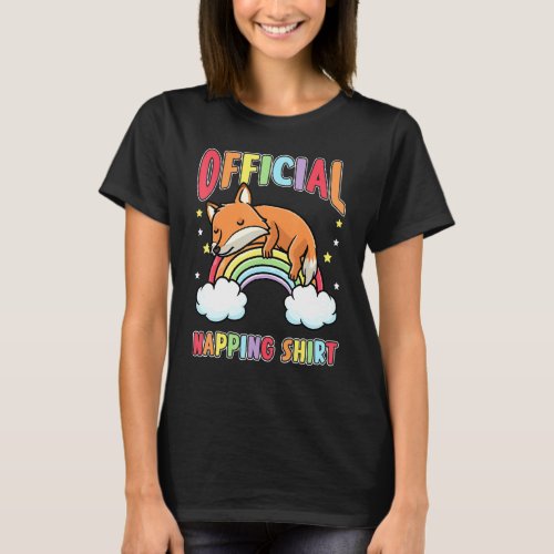 Cute Fox Rainbow Sleeping Pajama Napping Vixen Fox T_Shirt